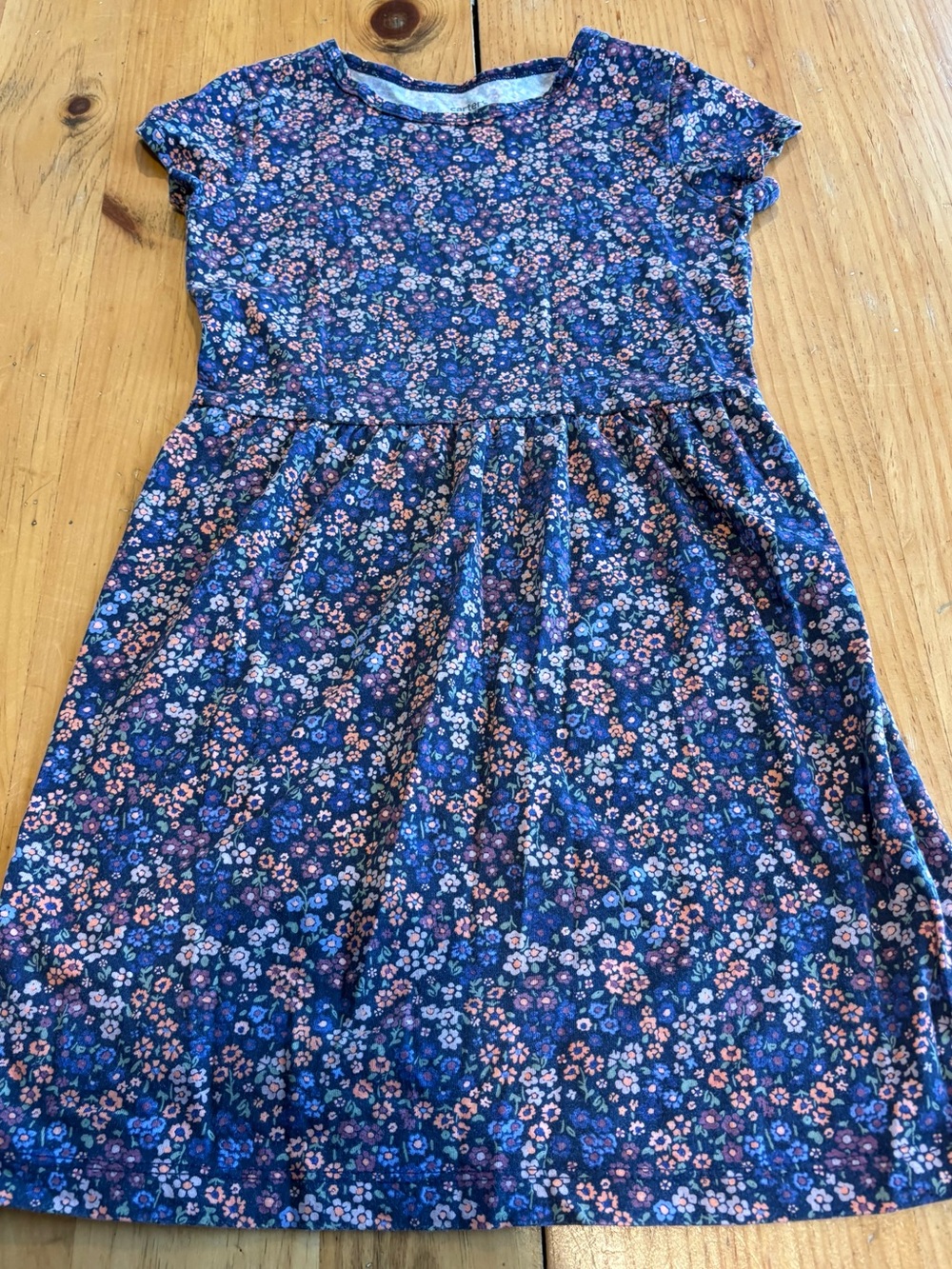 Carter's Navy Floral Short-Sleeve Casual Dress with Pink & Blue Flowers